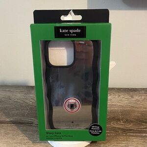 Kate Spade Black Wavy Mirrored iPhone 16 Pro Max Case 12 ft Drop Protection NEW